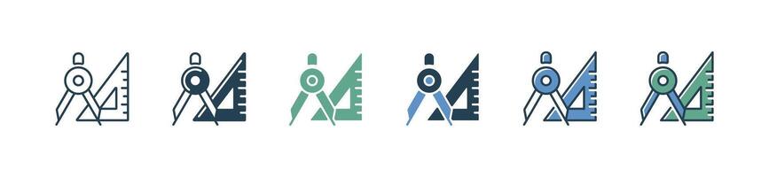 simple geometry compass and triangle ruler icon set architecture drawing supply tool construction designer measure tool illustration vector