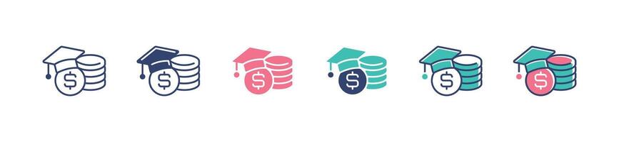 graduation hat with coin stack icon set education scholarship money for college tuition illustration for web and app vector