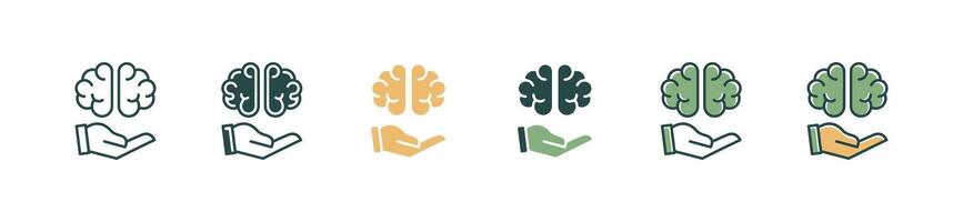 hand hold creative brain icon set business solution mind thinking innovation illustration education artificial plan symbol design vector