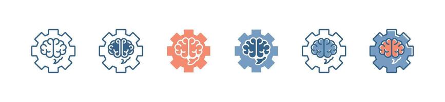 business innovation management brain gear icon set cogwheel manage creative brainstorm idea illustration vector