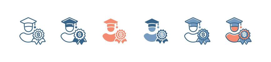 student diploma scholarship badge icon set graduation hat university intuition fee medal graduate badge illustration for web and app vector