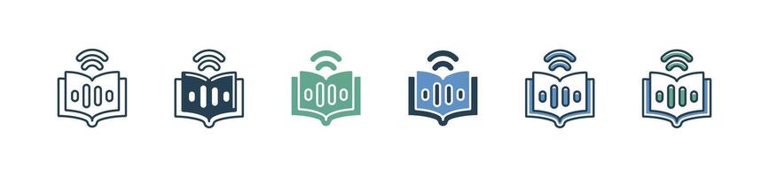 digital audio course icon set education media audiobook sound online learning with volume signs illustration vector