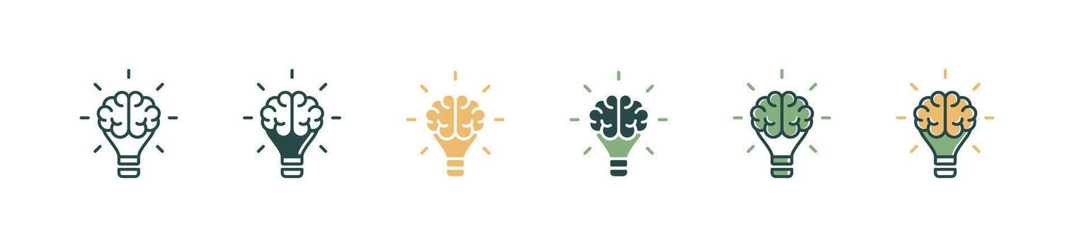 lightbulb brain icon set business solution think innovation brainstorm idea shining neurology lamp light inspiration signs illustration for web and app vector