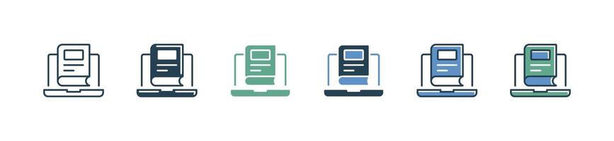 simple digital book with laptop icon set online course learning education illustration vector