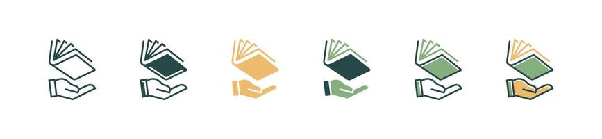 hand hold open book icon set business school study learning education reading book signs illustration for web and app vector