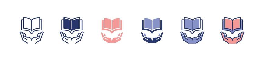 simple hand holding open book icon set education library digital learning course illustration reading media business symbol design vector