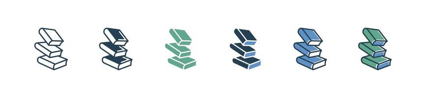 library book stack dynamic fall icon set education document dictionary study literature signs illustration vector