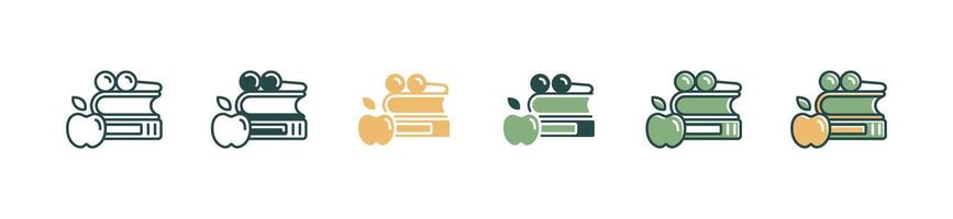 book stack with glasses and apple icon set library literature journal reading for research study education illustration for web and app vector
