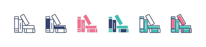 book stack library icon set document archive bookshelf binder interior signs illustration for web and app vector