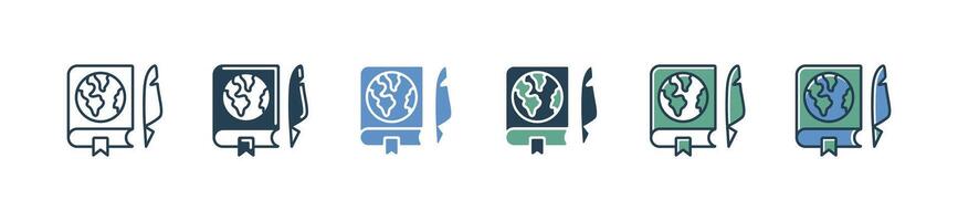 education geography book icon set study literature earth history learning library research writing global discovery illustration for web and app vector