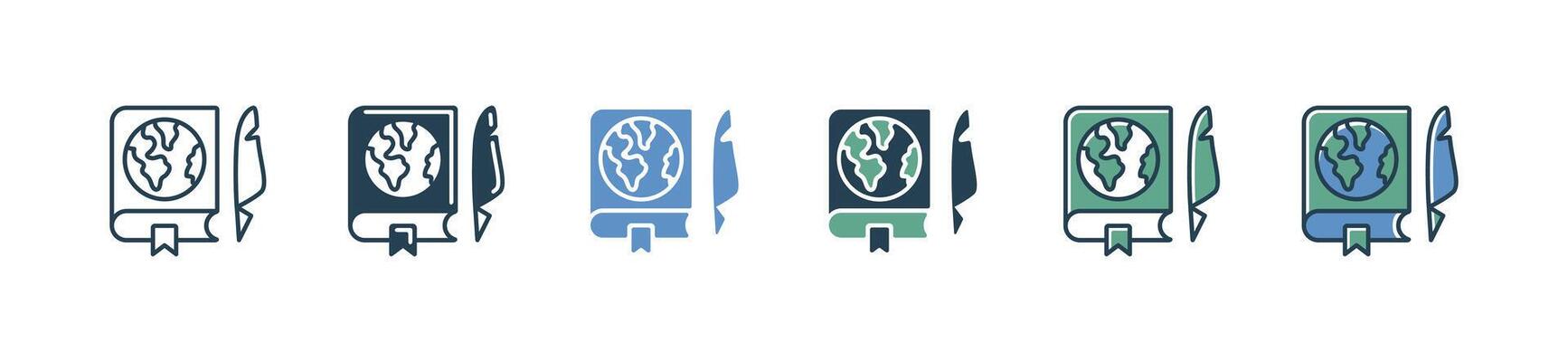 education geography book icon set study literature earth history learning library research writing global discovery illustration for web and app