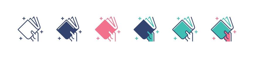 simple hand holding book icon set education study school library signs illustration for web and app vector