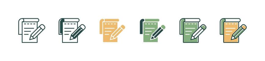 notepad with pencil icon set education note paper book writing business learning with crayons symbol illustration vector