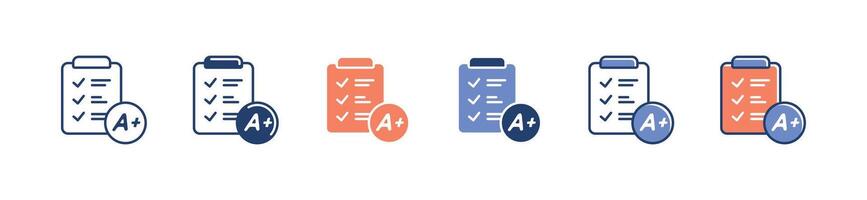 exam clipboard quiz score result icon set education questionnaire evaluation grade checkmark list signs illustration for web and app vector