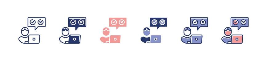 people do online study exam multiple choice icon set business task evaluation option checkmark selection signs illustration vector