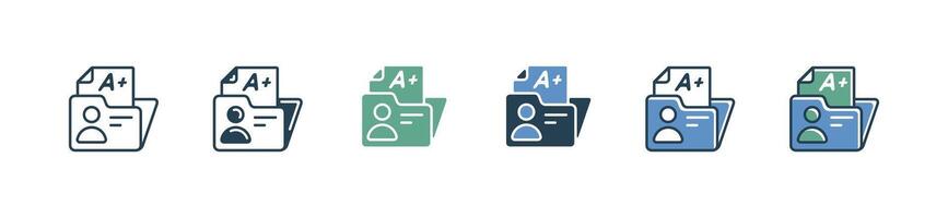 student exam score directory icon set education quiz test performance result evaluation data folder signs illustration for web and app vector