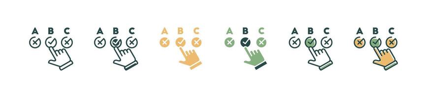 hand picking multiple choice exam test icon set job interview skill recruitment signs illustration for web and app vector