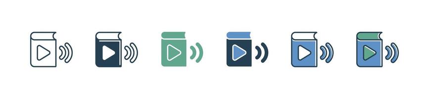 simple audio book icon set e-book with speakers play listening online media course podcast school education illustration digital learning signs for web and app vector
