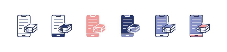 simple mobile digital library book icon set online dictionary literature course education business signs illustration for web and app vector