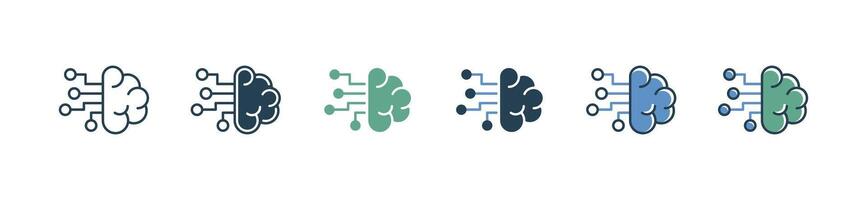 artificial brain tech innovation icon set smart robot mind future AI business signs illustration vector
