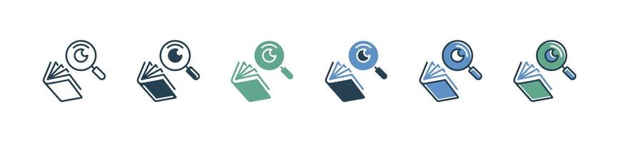 magnifier zoom open book icon set education research study literature writing illustration for web and app vector