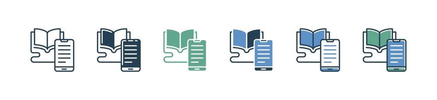 read book mobile icon set education online study course open book with smartphone learning document symbol illustration vector