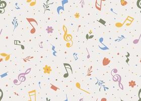 Musical seamless pattern. Endless background with musical notes and flowers for childrens fabrics, scrapbook, or music themed stationery. Pastel kids backdrop vector