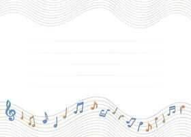 Horizontal musical frame. Musical staff border with notes and space for text. Music themed invitations, stationery, kids certificate, karaoke. vector