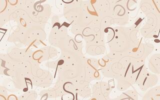 Musical seamless pattern. Beige backround with musical notes, signs and swirling lines for music themed blogs, scrapbook, packaging, fabric. vector
