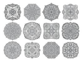 set of circular intricate ornamental designs. Collection of mandalas or heraldic emblems for logo design, invitations, tattoos, or textile prints vector