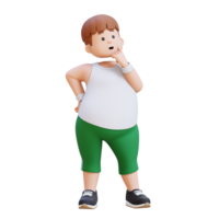 3D plus size overweight man character thoughtfully considering something. png