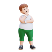 3D plus size overweight fat man character thinking pose png