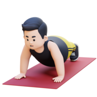 3D Plus Size Overweight obesse man Doing Push Ups on a Mat png