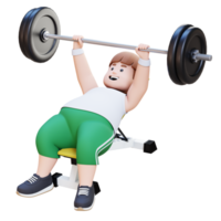 3D Plus Size Overweight Man character doing Incline Bench Press png
