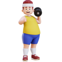 3D Plus Size Overweight big man with Dumbbells giving thumbs up png