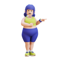 3D render plus size overweight woman pointing to side png