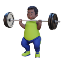 3D Plus Size Overweight obesse african man workout with barbell png
