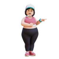 3D plus size overweight girl pointing to side png