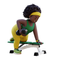 3D Plus Size Overweight african woman Doing Dumbbell Rows png