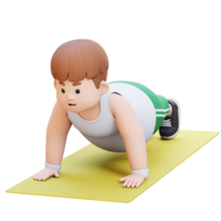 3D Plus Size Overweight Man character Doing Push Ups on a Mat png