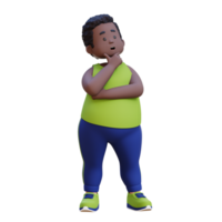 3D plus size overweight obesse african man thinking pose png