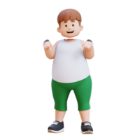 3D plus size overweight man character pointing to bottom png
