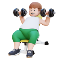 3D Plus Size Overweight Man character Incline Bench Dumbbell Chest Press Exercise png