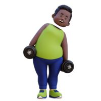 3D Plus Size Overweight obesse african man Dumbbell Side Bend exercise png