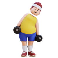 3D Plus Size Overweight big man Dumbbell Side Bend exercise png