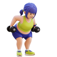 3D render Plus Size Overweight woman Bent Over Row png
