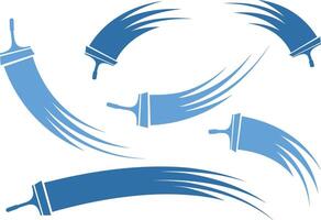 Blue Paint Brush Strokes Graphic Elements Set vector