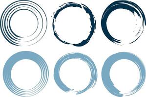 Abstract Blue Ink Brush Stroke Circle Frames Artistic Design Elements Collection vector