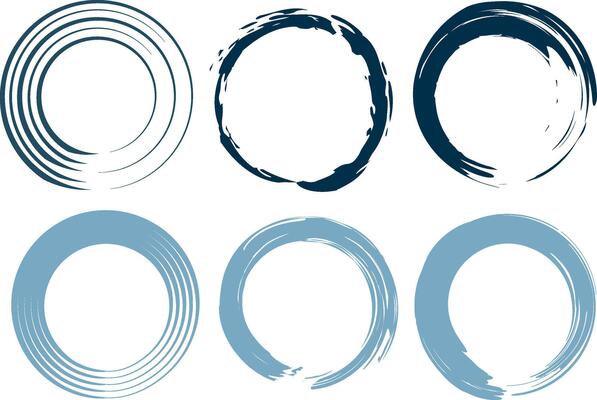 Abstract Blue Ink Brush Stroke Circle Frames Artistic Design Elements Collection