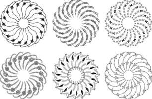 Abstract Decorative Black and White Line Art Mandala Patterns Set vector
